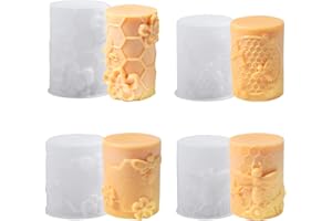 Bekecidi 4 PCS Bee Honeycomb Candle Moulds Silicone, Cylinder Candle Mould Epoxy Resin Moulds Pillar Candle Molds for Making 3D Candles Soap Aromatherapy Wax DIY Crafts
