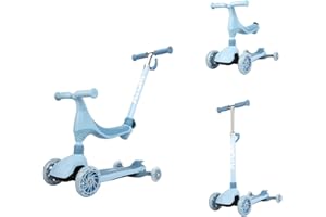 HTI ATOM 4-in-1 Evolve Scooter for Kids | From Bobble Bike to Parent Handle Ride-On to Tilt-to-Steer Move N Groove Scooter to Mini Cruiser | Adjustable Handle & Seat Height | Available in Pink or Blue 2+