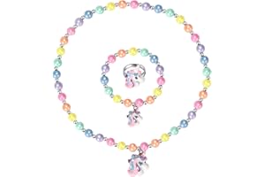 Maeoetty Kids Unicorn Necklace and Bracelet Set, Colorful Jewellery Set for Little Girls, Chirden Ring Great Costume Jewelry and Gift Choice for Children