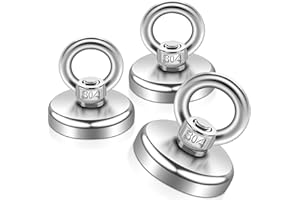 KEUKENKET 32MM Neodym Angelmagnete Extra Stark 45kg,Magnete Stark Mit Loch Groß,Magnetfischen mit Heberinge und Schrauben, Starker Angelmagnet mit Loch für Camping Industrie Zuhause Werkstatt,3 Stück