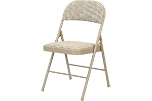 Taylor & Brown Deluxe Beige Fabric Padded Folding Chair with Heavy Duty Metal Frame Folding Back Rest Chair for Home Garden Office Computer Desk - Size 46cm x 46cm x 79cm
