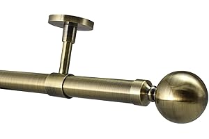 YHO Bay Window Curtain Pole Ceiling Fix 4m Antique Brass 28mm For Eyelet & Pencil Pleat Curtains (4m, Venice Finial Without Rings)