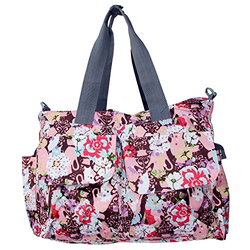 Bebamour Original Floral Designer Diaper Tote Bags Nappy Changing Bag (Red)
