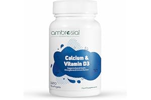 Ambrosial Calcium & Vitamin D Supplement – High Strength Formula with 500 mg Calcium Carbonate (200 mg Elemental) + 200 IU Vitamin D3 – Supports Bone, Muscle & Teeth – 120 Softgels