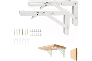 Vebetter 300mm Staffa Pieghevole, 2Pcs Mensola Pieghevole, Staffe Mensole Pesanti, Supporto Da Parete In Metallo Bianco, Per Garage, Cucina, Camera Da Letto,Supporto Tavolo Staffe Carico 70KG