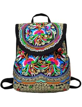 Nicetage Damen Stickerei Tasche Blumen Ethnische Rucksack Canvas Freizeit Schultasche