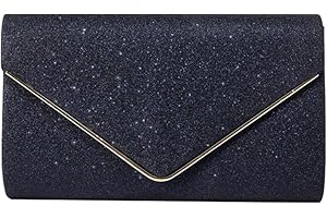 CORIOS Damen Clutch Glänzende Pailletten Abendtaschen Envelope Handtasche Hochzeit Brautbörse Schultertasche mit Abnehmbarer Kette Elegante Umhängetasche Dunkelblau