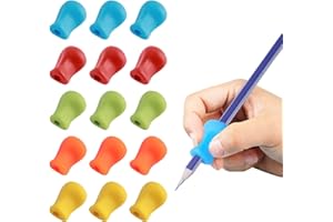FIHODONE 15 Pièces Guide Doigts Ecriture Enfant 5 couleurs,Stylo Ergonomique Enfant Droitier,Poignées de Stylo en Silicone Easy Grip,Poignées D'Aide À L'Écriture pour Adulte Besoins