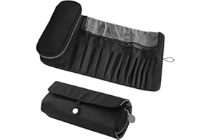 YXHZVON Torba do przechowywania pędzli do makijażu, kosmetyczka, z 12 uchwytami na szczotki, podróżna torba na kosmetyki, czarny