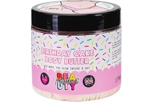 Mallows Beauty - Birthday Cake Body Butter – Rich, Whipped Creamy Moisturiser with Shea & Cocoa Butter - Vitamin E for Hydrated, Glowing Skin - Delightful Sweet Birthday Cake Scent