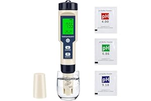 zerotop PH Messgerät, 5-In-1 TSD/PH/SALT/EC/TEMP Temperatur Tester mit Hintergrundbeleuchtung 0-14 PH-Messbereich-±0,1 PH-Genauigkeit PH Wert Messgerät Pool Trinkwasser Schwimmbad Aquarium Pools