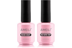 AIMEILI Base y Top Coat Semipermanente Esmaltes Semipermanentes para Uñas en Gel UV LED Gel de Uñas Kit de Esmaltes de Uñas Kit de Manicura Soak off Manicura y Pedicura 2 x 15ml