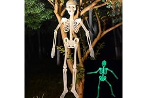 Gmuret Décoration de Squelette d'halloween, Squelette Lumineux de 90 cm, articulations Flexibles suspendues, Accessoires de Suspension effrayants Fous extérieurs