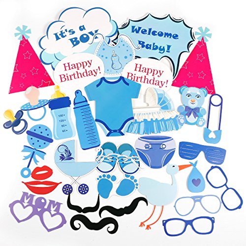 31tlg. Boy Foto Verkleidung Photo Booth Props Maske Baby Taufen Party Geburtstag Fotorequisiten Fotoautomaten Baby shower Partymitbring - 2