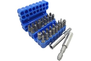 FineGood 34 pezzi Set di punte per cacciavite con prolunga portapunta magnetica, chiave Torx di sicurezza anti-manomissione SAE Metric hex tri-ala punte a stella - blu