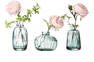 KMERCE 3 Pezzi Vaso da fiori in vetro verde, Piccolo Vaso trasparente Per Decor, Minimalista decorazione per Matrimonio, Cena Tavolo Partito Soggiorno Ufficio,regalo festa della mamma, battesimo