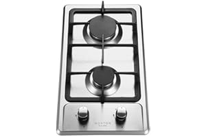 NOXTON gaskochfeld 2 flammig Gaskochfeld Edelstahl-Gaskochfeld LPG-Kit für Gas/LPG [Energieklasse A+] 220 V ~ 240 V [Energieklasse A+]