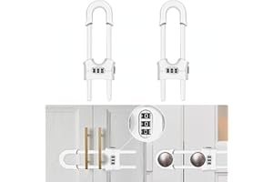 MLEPXBO Reusable Cupboard Locks 2 Pack, Child Safety Sliding Cabinet Lock, U Shape Adjustable 3 Digit Password Combination Locks for Kitchen Cabinets and Cupboards, Install Without Drilling or Adhesive(White)