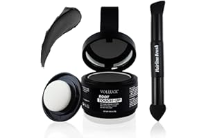 VOLLUCK Root Touch up Cream to Powder Formula – Strong Coverage for Thinning Hair & Grey Hair Cover up – Dual-End Brush & Sponge Applicator – Upgrade Hairline Powder for Men & Women (Black)