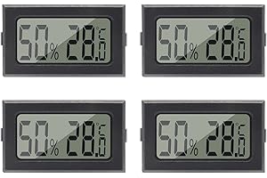 ‎XTVTX Thermometer Hygrometer Innen, XTVTX 4 Stück Mini LCD Digital Luftfeuchtigkeit Tester mit externem Sensor für Kühlschrank/Gefrierschrank/Reptilien/Inkubator/Aquarium/Gewächshaus/Zuhause