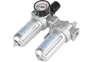 HAKEETA Air Filter Regulator Moisture Trap Compressor 1/2" Moisture Oil Water Separator Air Compressor Filter Trap Separator for Air Tool System Kit with Pressure Gauge.