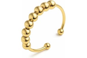 Anxiety Ring med rörliga pärlor - Vattentäta antistressringar i 18K guld, roséguld eller