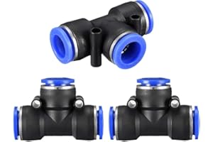 sourcing map Plastic Tee Push to Connect Tube Fittings 12mm or 15/32" od Push Lock Blue 3pcs