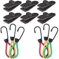 GTIWUNG 6 x Spanngummi mit Haken 15cm, Gummispanner mit Haken, 6 x Hochleistungs-Linoleumclip Zelt Clips Planen Klammer…