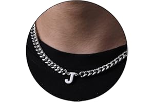 HAYOUWAY Mens Initial Necklace Silver Cuban Link Chain A-Z Letter Necklace Gifts for Men Him Teen Boy Silver Chain Mens Gifts for Dad Son Brother Boyfriend Husband Anniversary Christmas Birthday Gifts