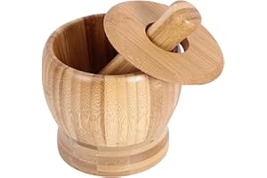COAST VALLEY Set di Mortaio e Pestello, Mortaio, Pestello, Pestello di Legno e Mortaio, Mortaio di Alta Qualità con Coperchio,10cm×10.8cm, Adatto per Aglio, Pepe, Zenzero, Arachidi, Noci e Spezie Varie