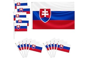 WALLFID 16-częściowy zestaw flag, dekoracje do kubków europejskich, 1 sztuka duża flaga 150 x 90 cm, z mosiężnymi oczkami, 15 sztuk mała ręczna flaga, ozdobiona na imprezy sportowe, imprezy(Słowacja)