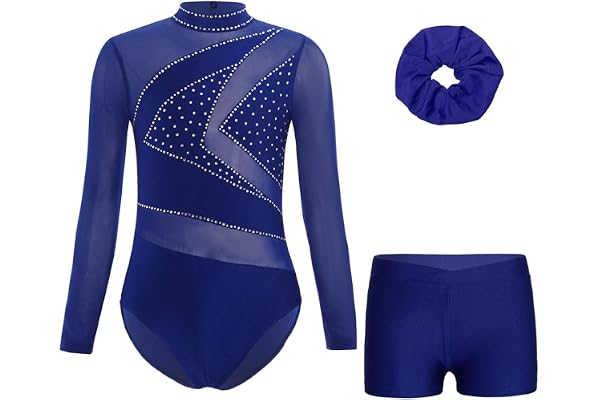 RUNQHUI Enfant Fille Justaucorps de Gymnastique Short Strass Brillant Ensemble Tenue Patinage Artistique Danse Spectacle