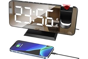 Lancoon Reloj Despertador Digital Proyección en Techo Pantalla de Espejo LED 4 Dimmers Snooze Doble Ajuste de Alarma para Dormitorio Lado de la Cama Oficina Salida de Carga USB Negro-Blanco