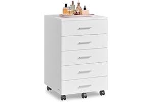 ‎VASAGLE VASAGLE Szafka na dokumenty, mobilna szafka na dokumenty, stojak na drukarkę z 5 szufladami, z szynami ślizgowymi bez śrub, do biura, biura domowego, Cloud White OFC081W01