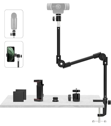 PlexiCam Pro V2, supporto per webcam per schermo centrale e schermo centrale, posiziona qualsiasi webcam (non inclusa) ovunque/qualsiasi schermo ( Laptops-32) | Treppiede a collo di cigno teleprompter
