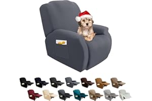 FIGOOO Funda de Sillón Relax Reclinable 4-Piezas Funda para Sofá 1 Plaza Relax Elásticas Universal Ajustables Lavables Fundas Protector de Sillón Chivas con Bolsillo,Gris