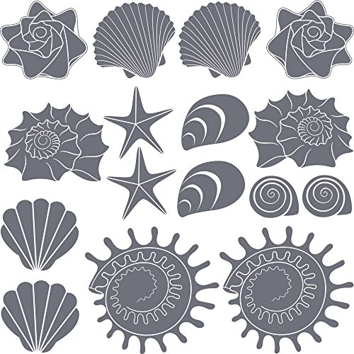 GRAZDesign Walltattoo Küste Nordsee Meer Seesterne - Badezimmeraufkleber 16 Teile Set - Wandtattoo Badezimmer viele Größen / 57x57cm / Farbe 071 grau