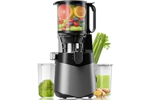 Canoly Entsafter, 350W Slow Juicer mit 135mm Großer Fütterungsrutsche für Ganze Gemüse und Obst, 1L Füllvolumen, Feinfach mit Pinsel zu Reinigen, Hohe Saftausbeute mit 2 Gläsern, BPA-Frei