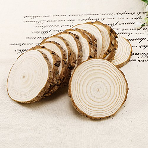 12 x Rund Holzscheiben Astscheiben Baumscheiben Namensschild Anhängeetiketten Dekomaterial Holzbrett Hochzeit Deko Basteln DIY 11-12cm - 5