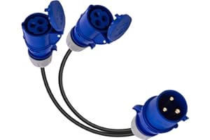 IGTOPS Adaptador CEE, 32 A macho a 2 enchufes de 16 A, IP44 de 2 vías, cable convertidor de 2 vías, divisor, generador de caravana, 230 V, IP44