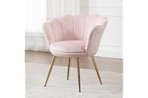 Ya-Home Velvet Accent Chair Upholstered Lounge Armchair with Golden Legs, Modern Petal Side Chair Corner Chair for Living Room/Bedroom, Light Pink