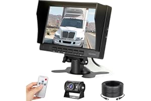 Hikity Cámara Trasera para Vehículo, 7 Pulgadas Kit de Camara Marcha Atras AHD 1080P Súper Visión Nocturna Trasera a Prueba de Agua IP68 para Coche Furgonetas, SUV, Camionetas+Cable de 49FT