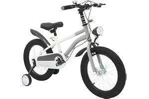 QTREIDG Barncykel 16 tum med stödhjul, barncykel 4–6 år upp till 60 kg, barncykel med LED-ljus, handbroms och kedjeskydd, höj