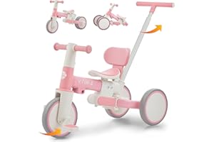 VITONIS Tricycle bébé évolutif 5 en 1, Vélos pour Enfants de 1 à 5 Ans avec Barre de poussée pour Les Enfants，Cadeaux et Jouets pour garçons et Filles (Rose)