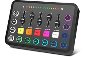 XTUGA Carte Son PC avec Table de Son Effets Vocaux et Mute, mixeur Audio de jeu Interface Audio Rechargeable pour l’enregistrement de contrôle individuel, F11