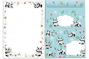 Junapack Bloc à lettres avec enveloppe pour enfants Panda Animaux Set de papier à lettre pour filles et garçons (bloc A5 avec 25 feuilles + 15 enveloppes)