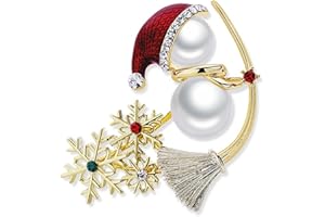 HECTICCORE Broche de Noël Femme Élégante – Broche Fantaisie avec Perles et Strass, Épingle Décorative Flocon de Neige et Bonnet Père Noël, Accessoires Festifs, Broches et Pins pour Femme, Idée Cadeau Bijoux Noël