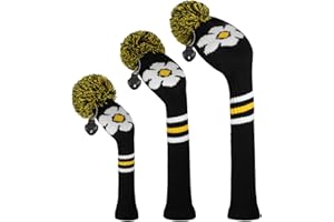 Scott Edward Knitted Golf Club Head Covers for Woods 3Pcs Set Golf Driver (460CC) Fairways and Hybrid/UT with Rotating Number Tags