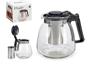 VIVALTO Tetera de Cristal con Filtro Inox Grande 900 ml. Tetera para te e infusiones. Medidas 13X13X13 Filtro inoxidable 7 X 5. Cristal de Borosilicato resistente.