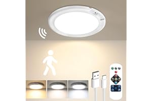 Gotopceed Rechargeable Motion Sensor Light with Remote - Magnetic Wireless Ceiling/Wall Lights, Battery Powered Pir Lights for Shed Loft Bathroom Garage cet